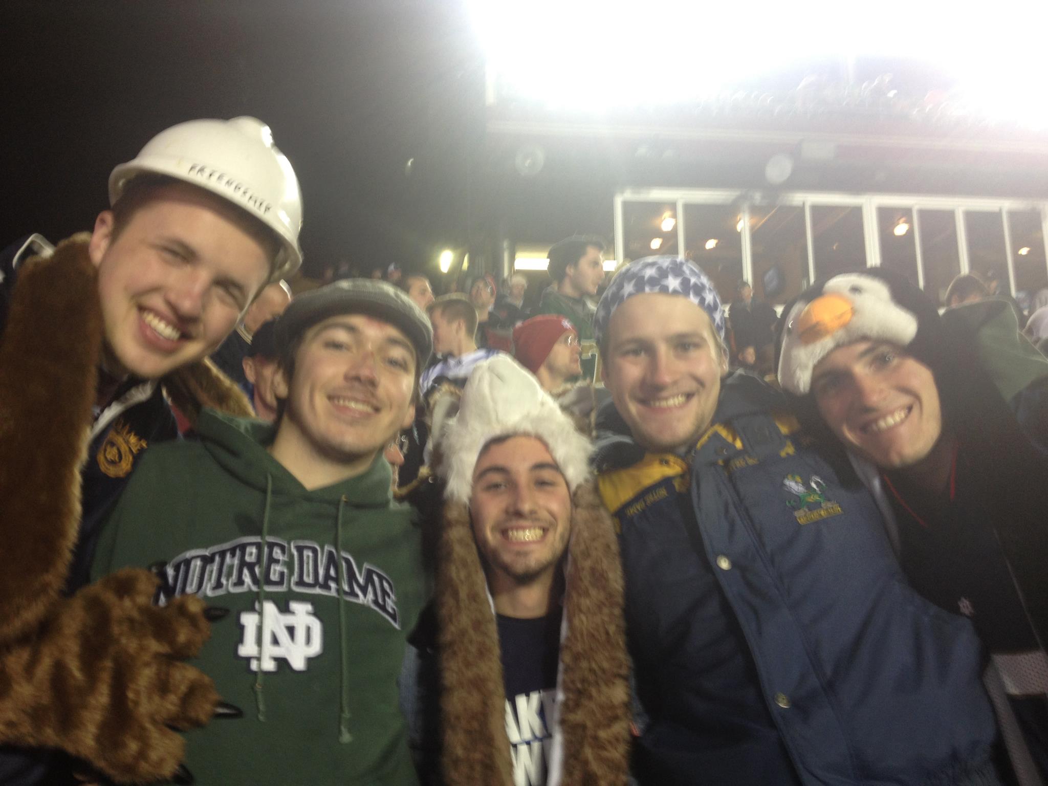 A group of wild and crazy Notre Dame super fans at half time.  