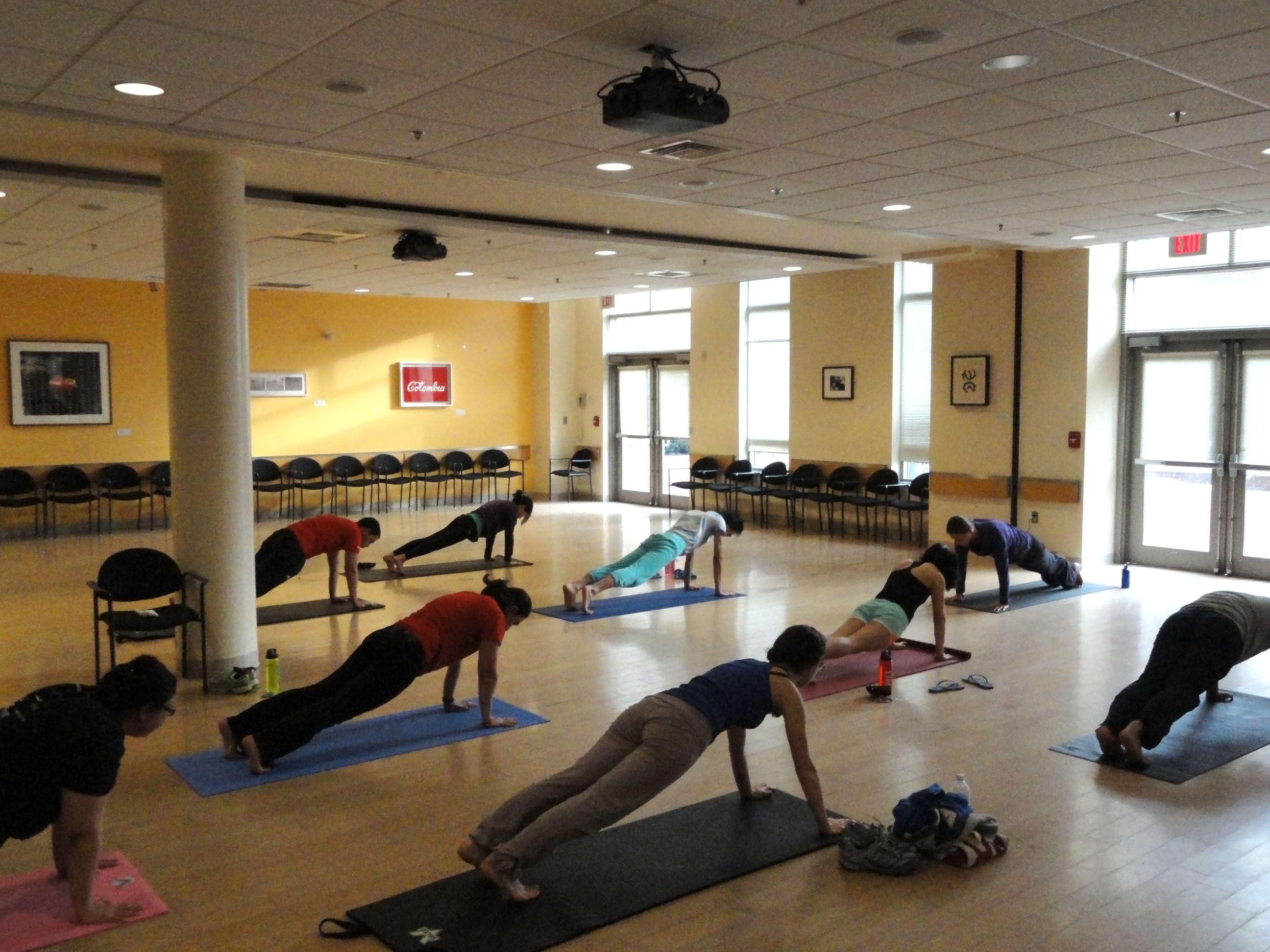 SP Residents take part in the weekly yoga class.  Courtesy of Chelsea He
